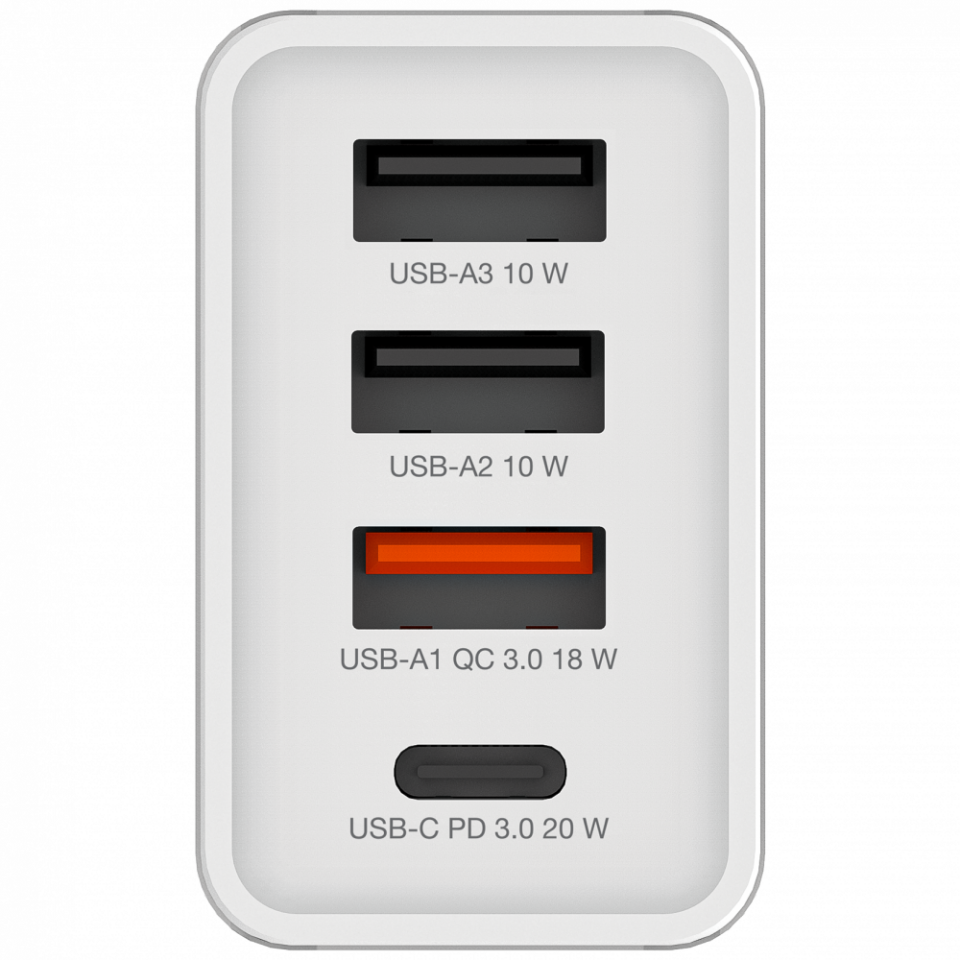 Verbatim 30W 4 Bağlantılı Usb Şarj Cihazı Beyaz 1x Usb-C® PD 20W / 1 x Usb-A QC 3.0 / 2 x Usb-A 10W (AB)-(49701)