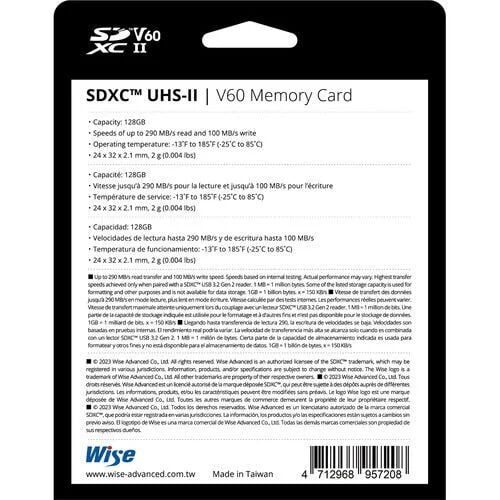 Wise 128GB SDXC UHS-II V60 Hafıza Kartı