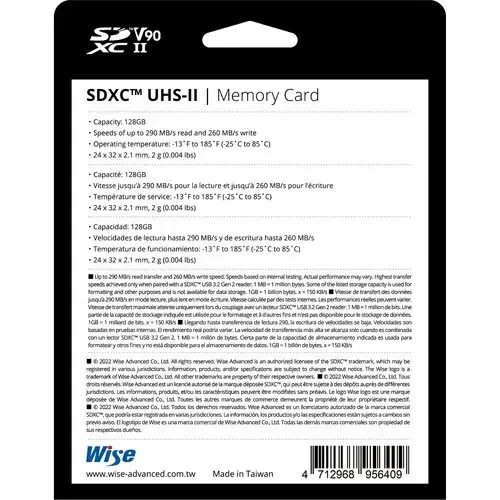Wise 128GB SDXC UHS-II V90 Hafıza Kartı
