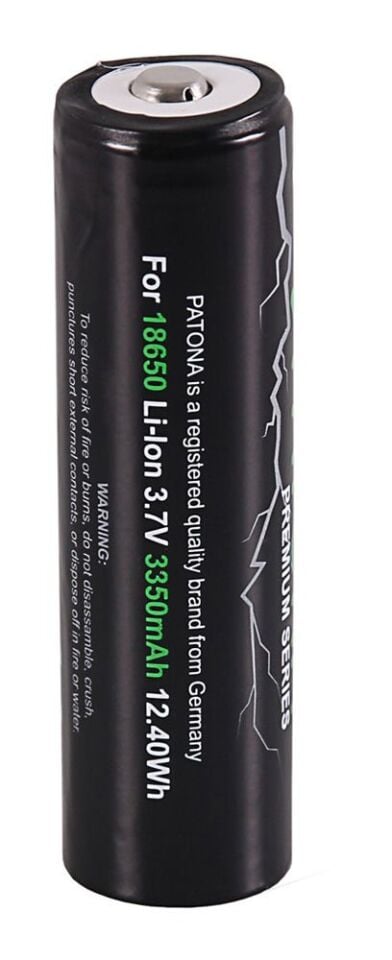 Patona 6516 Premium 18650 Cell Unprotected Sharp/Button Top 3.7V 3350 Mah