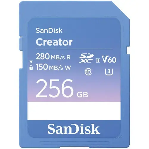 Sandisk 256GB 280MB/s Creator Series V60 UHS-II SDXC Hafıza Kartı