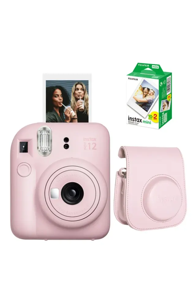 Instax Mini 12 Fotoğraf Makinesi Pembe + 20'li Film ve Çanta