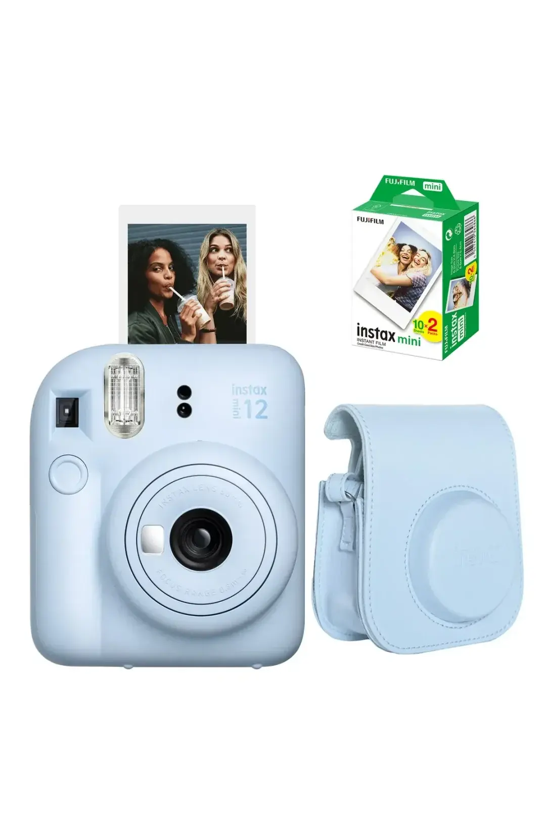 Instax Mini 12 Fotoğraf Makinesi Mavi + 20'li Film ve Çanta
