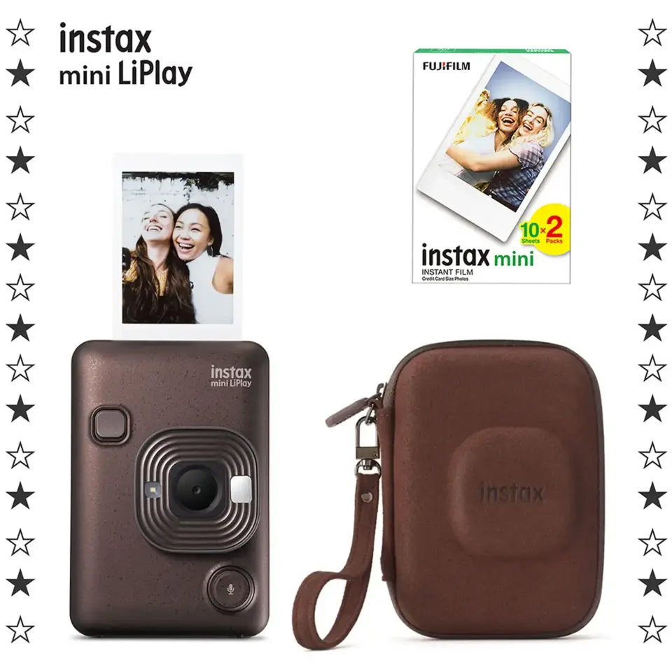 Instax Mini LiPlay Fotoğraf Makinesi Deep Bronze + 20'li Film ve Çanta Set