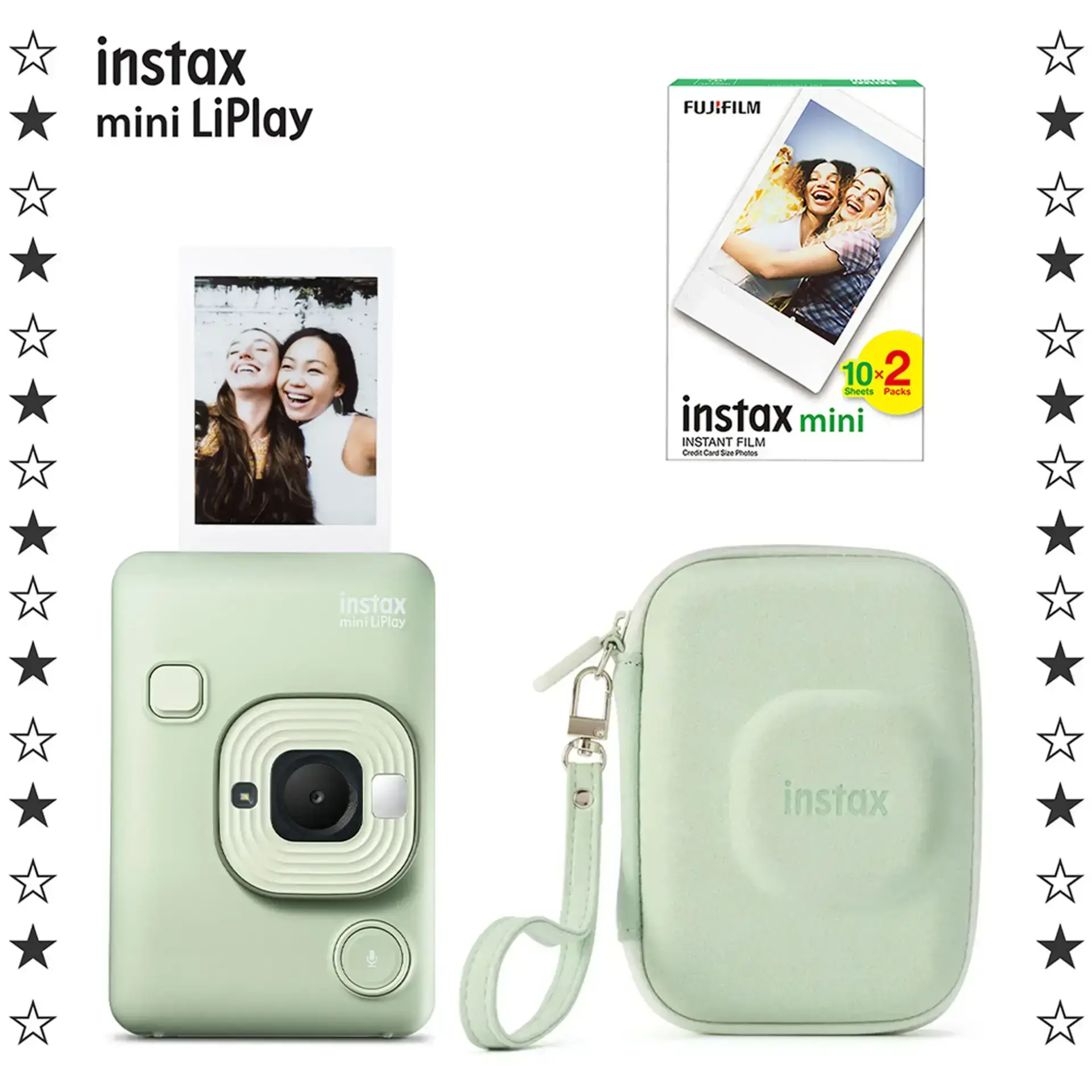 Instax Mini LiPlay Fotoğraf Makinesi Matcha Green + 20'li Film ve Çanta Set