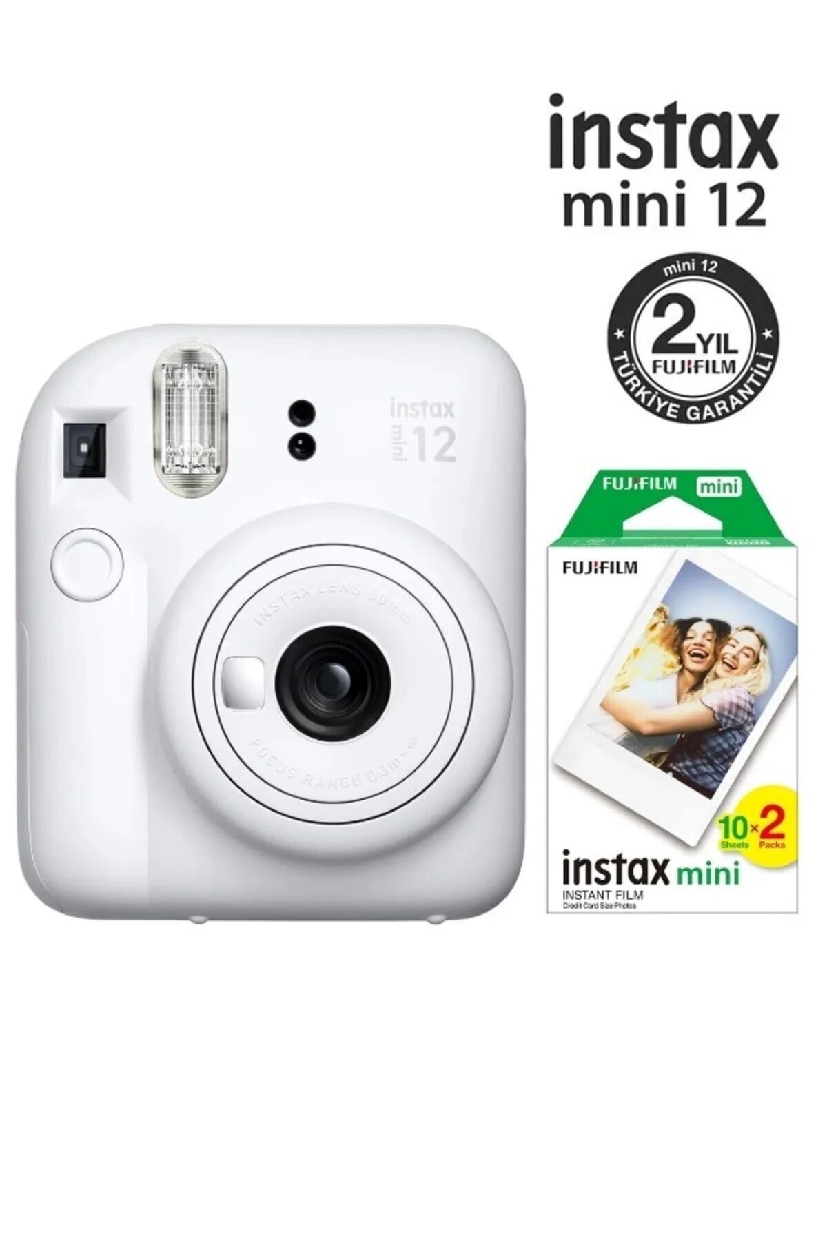 Instax Mini 12 Beyaz Fotoğraf Makinesi ve 20'li Film