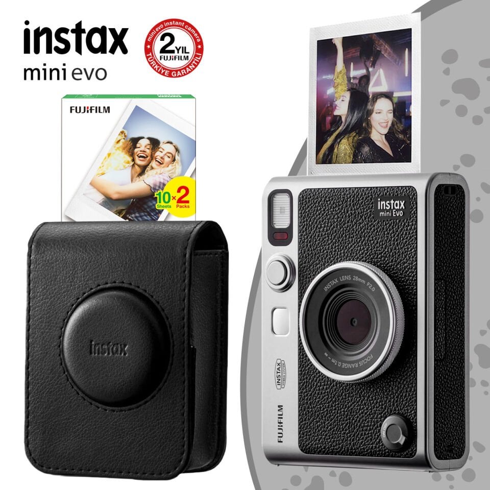 Instax Mini Evo Fotoğraf Makinesi Siyah + 20'li Film ve Çanta Set