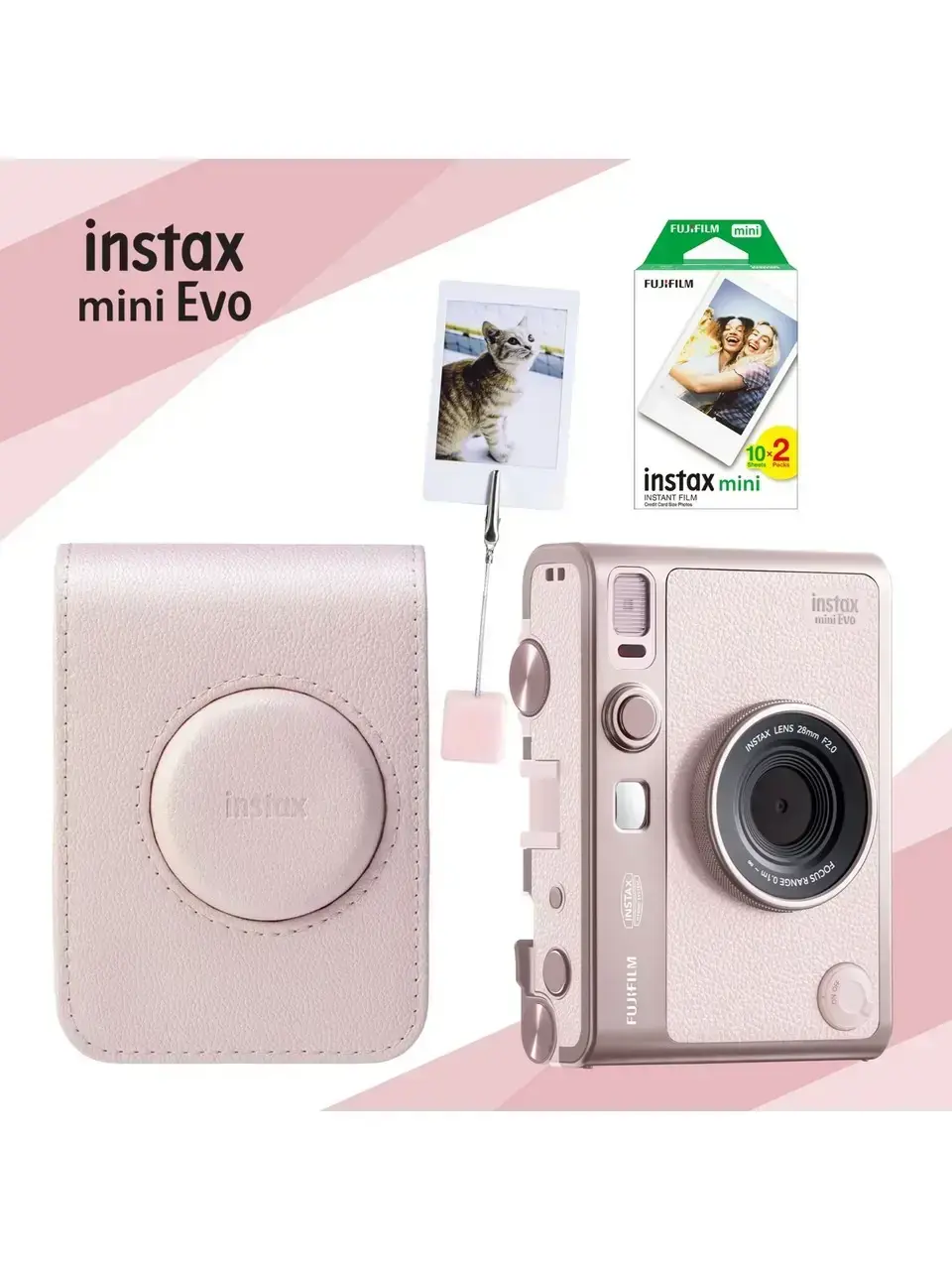 Instax Mini Evo Fotoğraf Makinesi Gentle Rose + 20'li Film ve Çanta Set