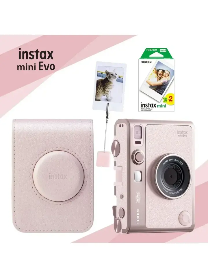 Instax Mini Evo Fotoğraf Makinesi Gentle Rose + 20'li Film ve Çanta Set