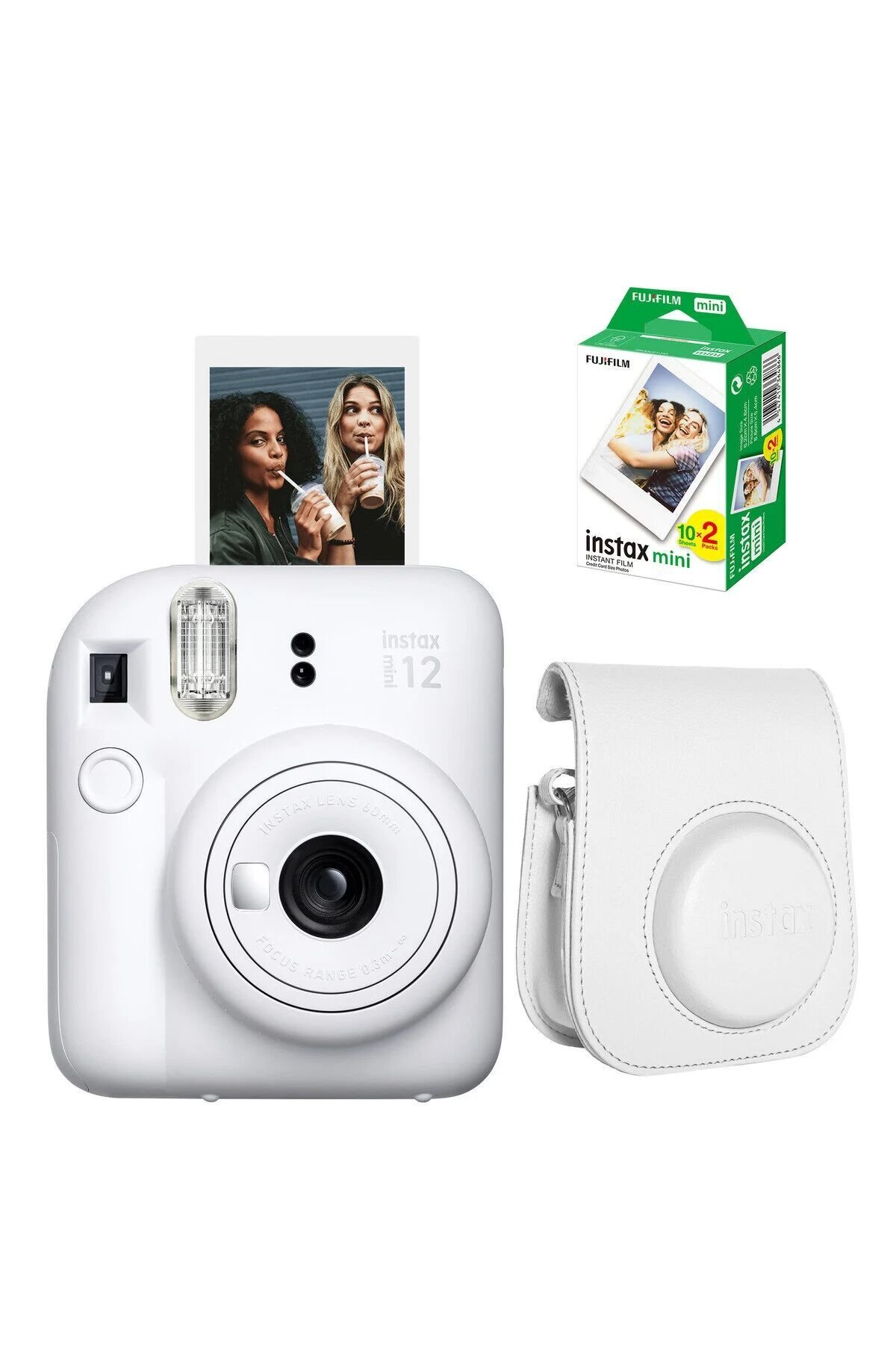 Instax Mini 12 Beyaz Fotoğraf Makinesi + Çanta ve 20'li Film
