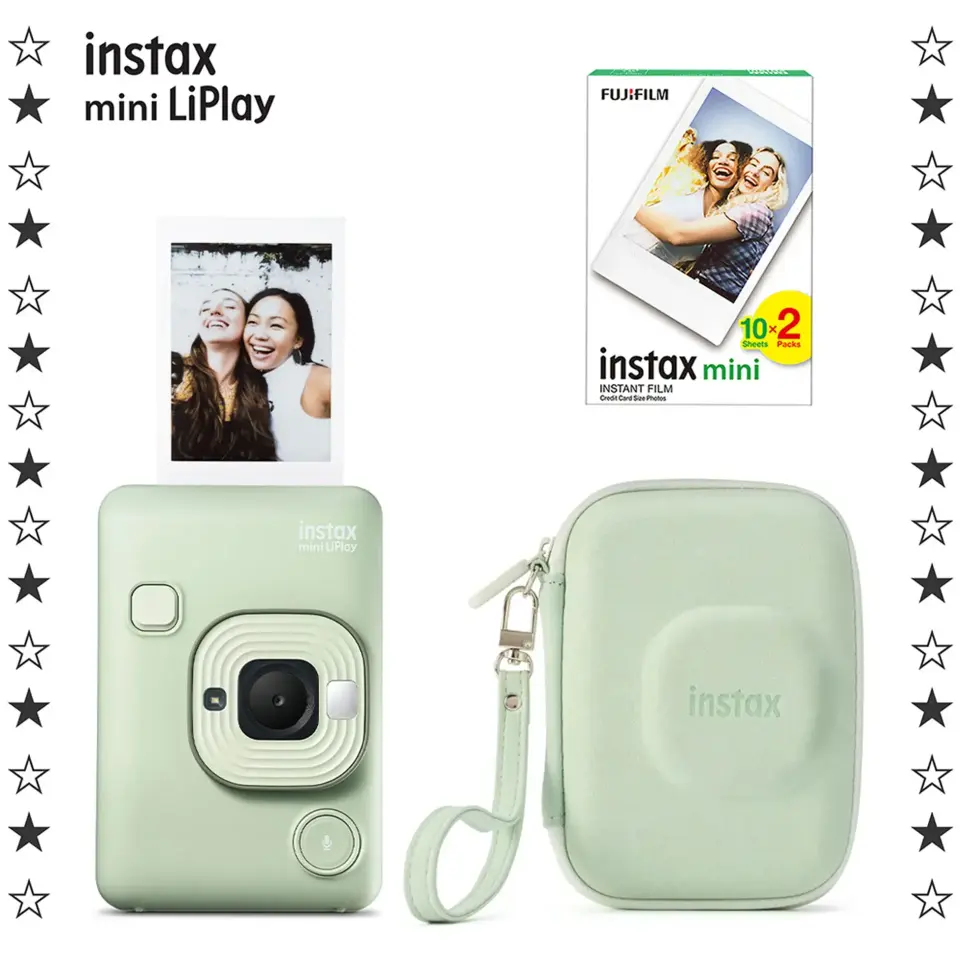 Instax Mini LiPlay Matcha Green Fotoğraf Makinesi + Çanta ve 20'li Film Set