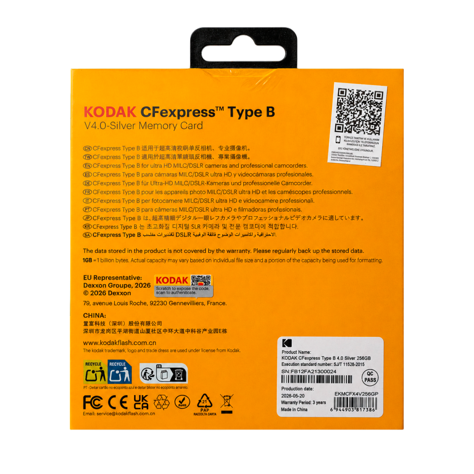 Kodak 256GB CF Express Type B 4.0 Hafıza Kartı (3600MB/s - 2800MB/s)