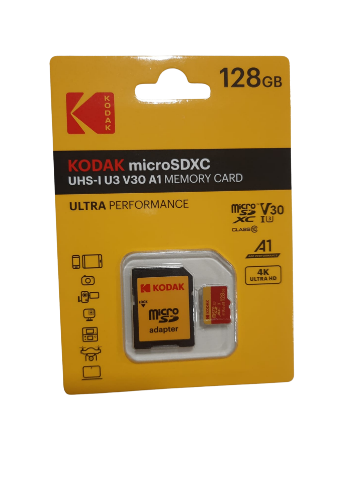 Kodak 128GB Micro SD UHS-I U3/V30/A1 Red Kart + Adaptör