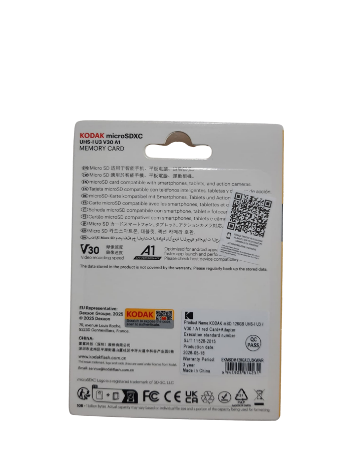 Kodak 128GB Micro SD UHS-I U3/V30/A1 Red Kart + Adaptör