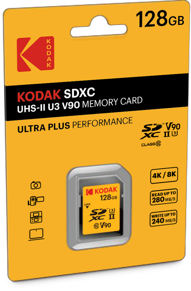 Kodak 128GB SD UHS-II U3 V90 Hafıza Kartı (280MB/s - 240MB/s)