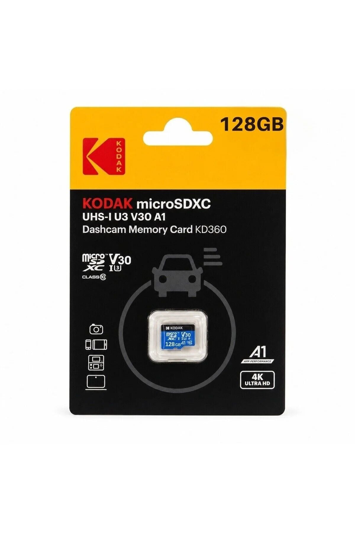Kodak 128GB Micro SD UHS-I U3/V30/A1 Araç Kamerası İçin Kart KD360