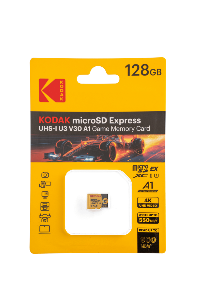 Kodak 128GB UHS-I U3/V30/A1 Express Micro SD Oyun Kartı SD7.1 (900MB/s-550MB/s)