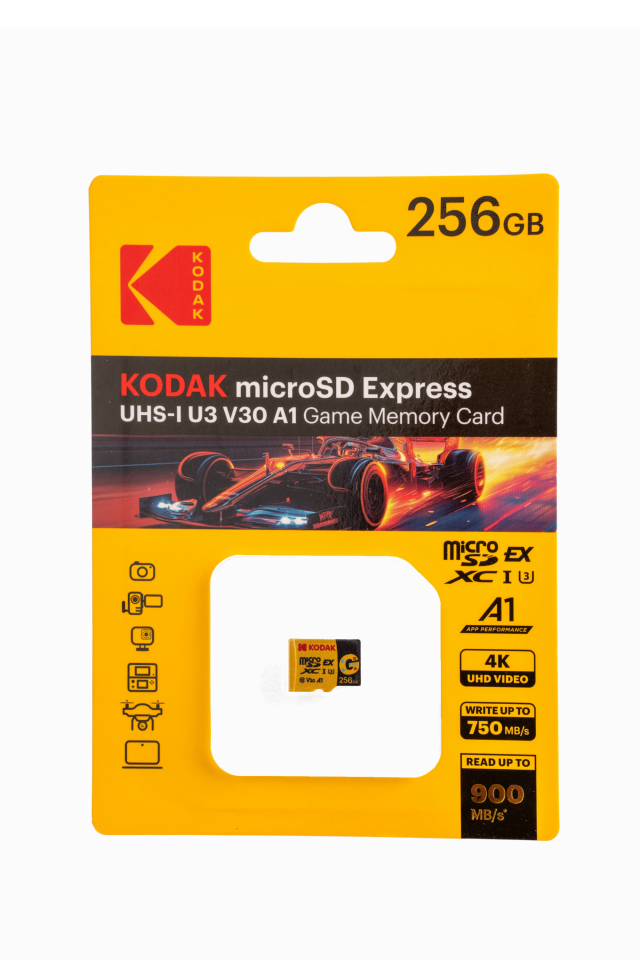 Kodak 256GB UHS-I U3/V30/A1 Express Micro SD Oyun Kartı SD7.1 (900MB/s-750MB/s)