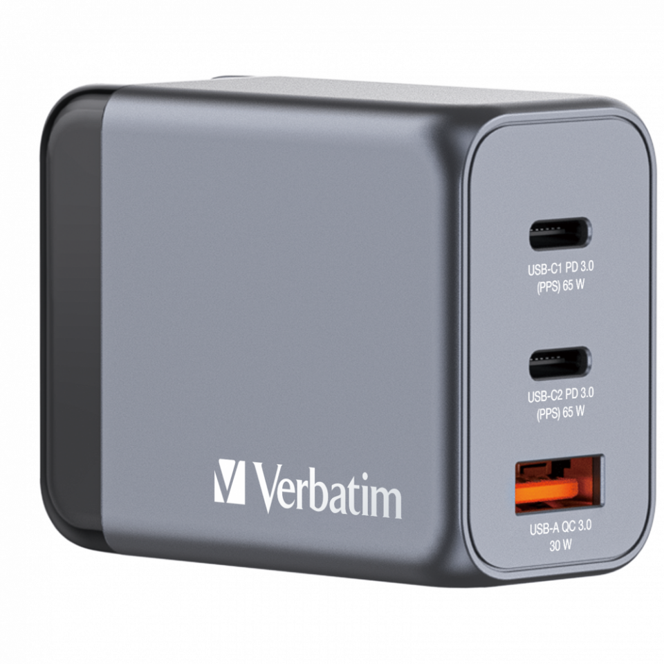 Verbatim 65W GAN Hızlı Şarj 2-Bağlantı Noktalı 2 x Usb-C® PD 65W / 1 x Usb-A QC 3.0-(32201)