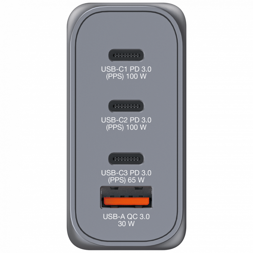Verbatim 100W GAN Hızlı Şarj 4-Bağlantı Noktalı 2 x Usb-C PD 100W / 1 x Usb-C PD 65W / 1 x Usb-A QC 3.0-(32202)