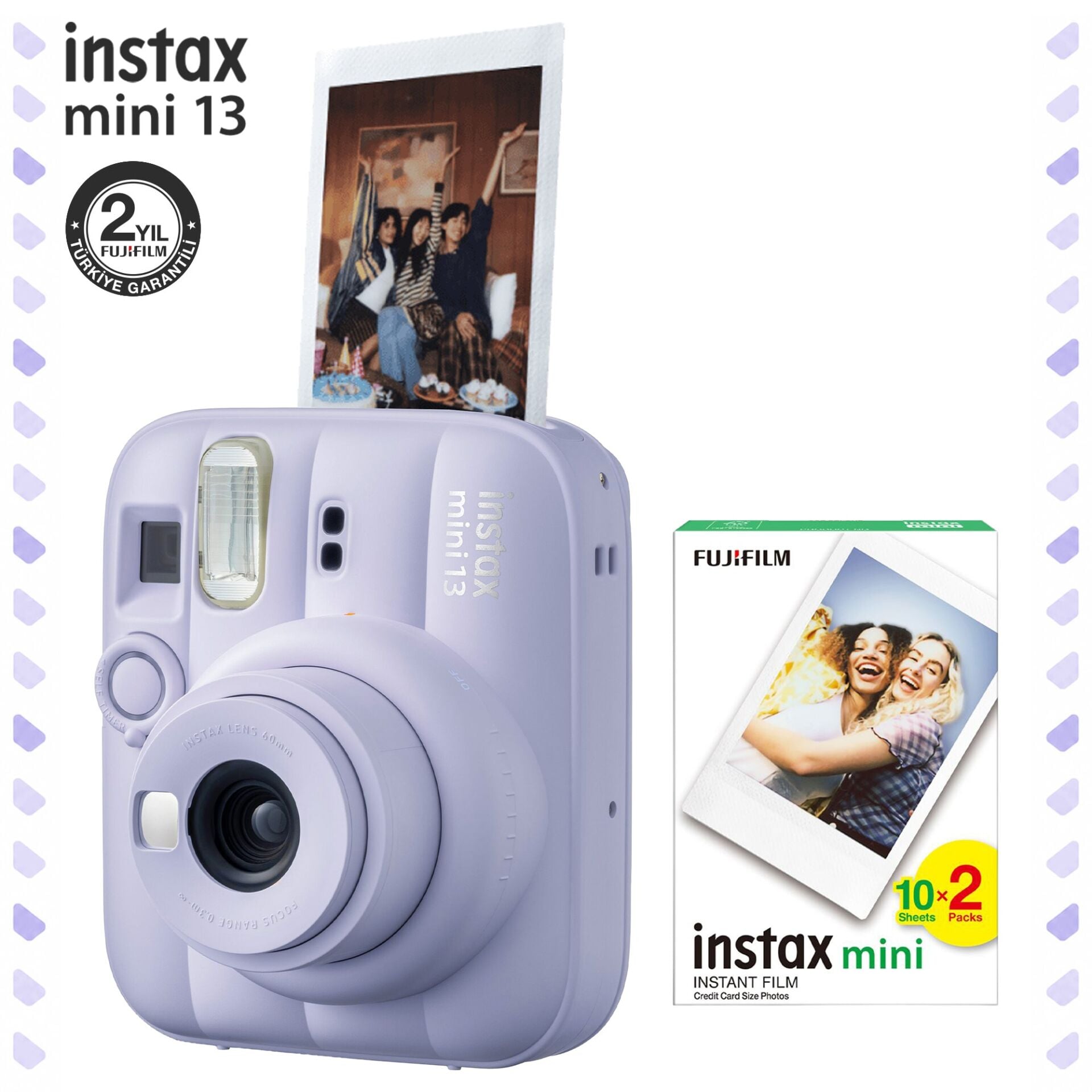 Instax Mini 13 Fotoğraf Makinesi Lila ve 20'li Film Set