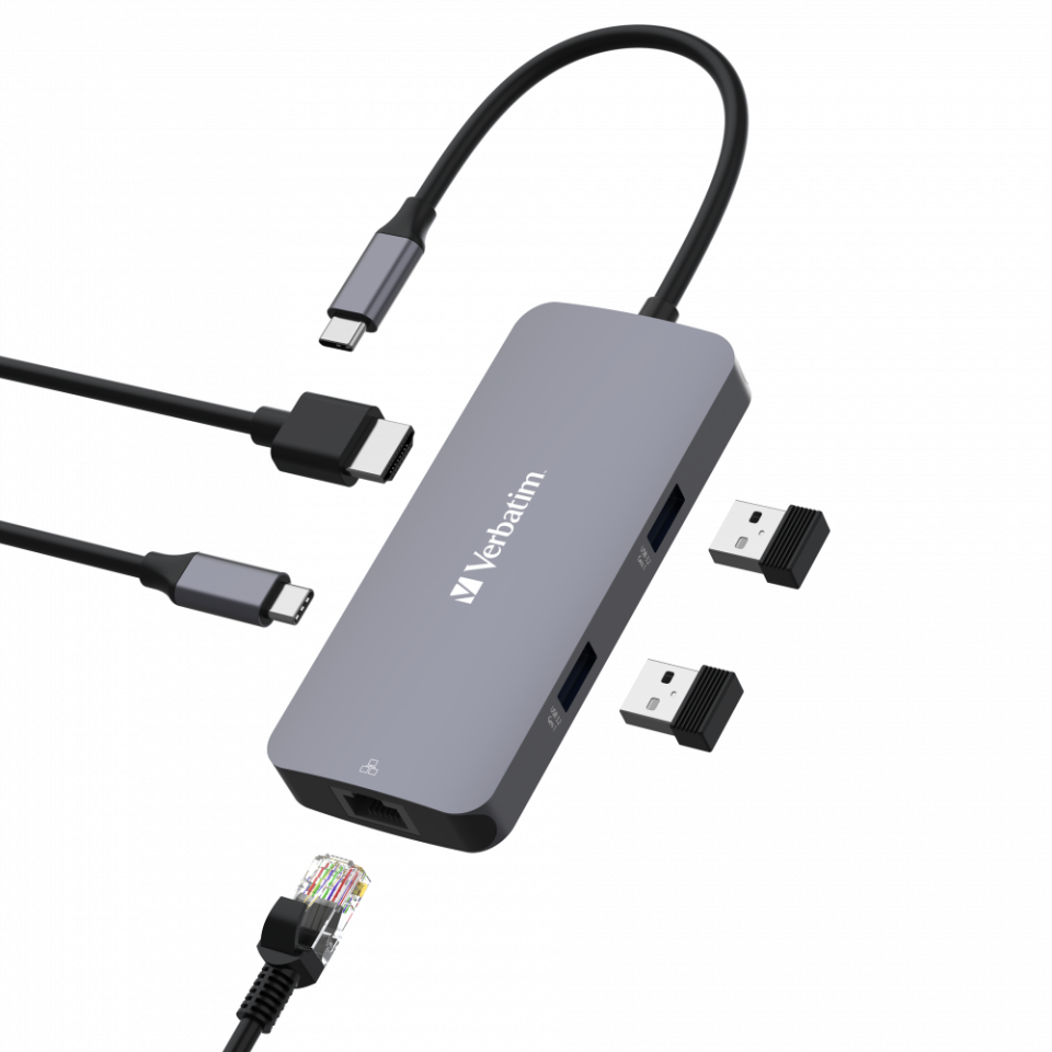 Verbatim 5 Port Usb C Bağlantılı Çoklayıcı Hub 1 x HDMI, 1 x RJ45, 2 x Usb-A 3.0, 1 x Usb-C PD-(32150)