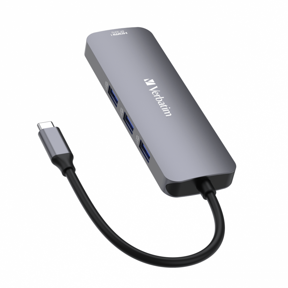 Verbatim 8 Port Usb C Bağlantılı Çoklayıcı Hub 2 x HDMI, 3x Usb-A 3.2 Gen1, 1 x SD kart yuvası, 1 x Mic-SD Kart, 1 x Usb-C-(321