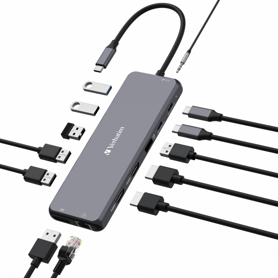 Verbatim 13 Port Usb C Bağlantılı Çoklayıcı Hub 2 x HDMI, 1 x Dis-Port, 1 x RJ45, 3 x Usb-A 3.2 Gen 1, 1 x Usb-A 3.2 Gen 2, 2 x
