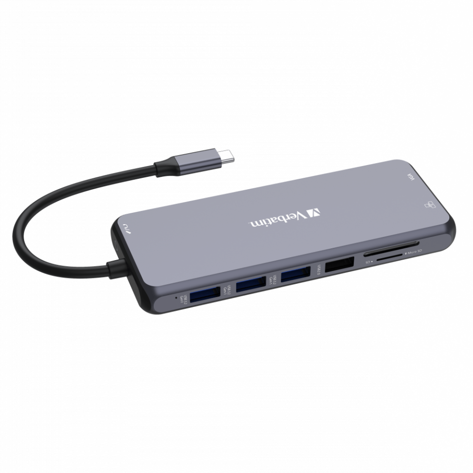 Verbatim 14 Port Usb C Bağlantılı Çoklayıcı Hub 2 x HDMI, 1 x VGA, 1 x RJ45, 3 x Usb-A 3.2 Gen1, 1 x Usb-C 3.2 Gen1, 2 x Usb-A