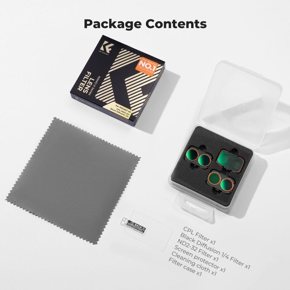 K&F Concept Dji Osmo Pocket 4P İçin 3 Parça Filtre Seti (CPL + Black Mist 1/4 + ND2-32) (Metal)