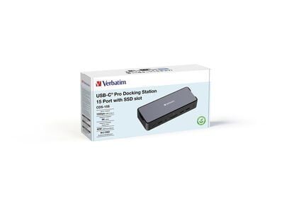 Verbatim 15 Port USB-C Bağlantılı Çoklayıcı SSD Yuvalı Dock  1 x 8K HDMI, 2 x 4K HDMI, 2 x Dis-Port, 1 x RJ45, 1 x Usb-A 3.2 Ge