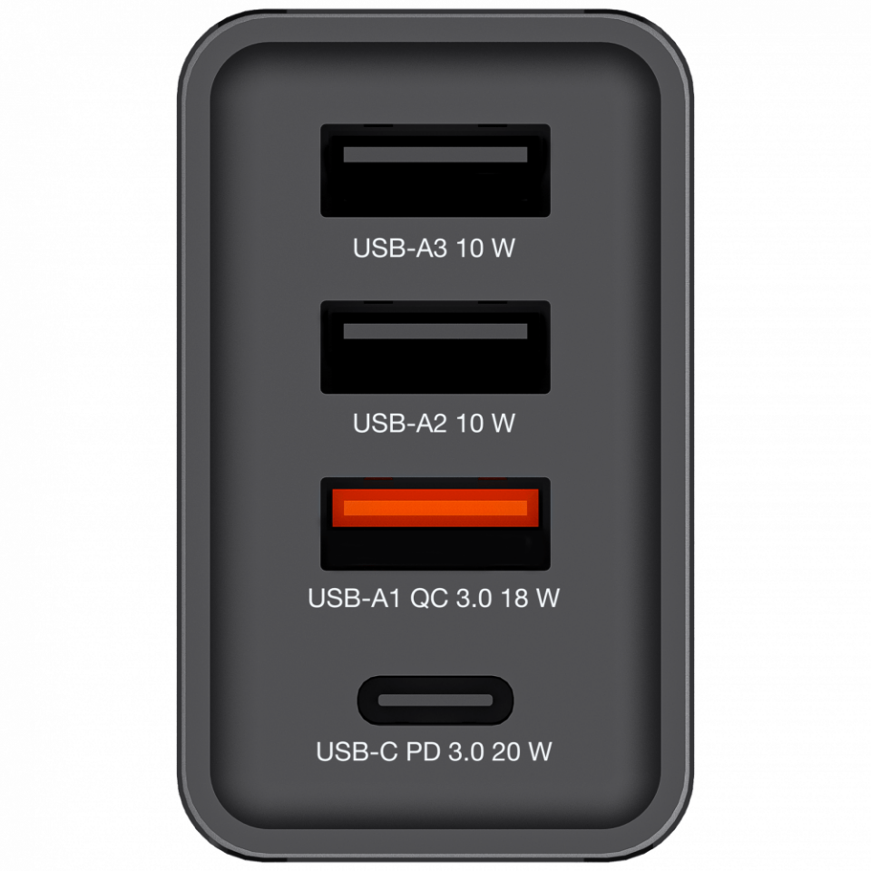 Verbatim 30W 4 Bağlantılı Usb Şarj Cihazı Siyah  1x Usb-C® PD 20W / 1 x Usb-A QC 3.0 / 2 x Usb-A 10W (AB)-(49700)
