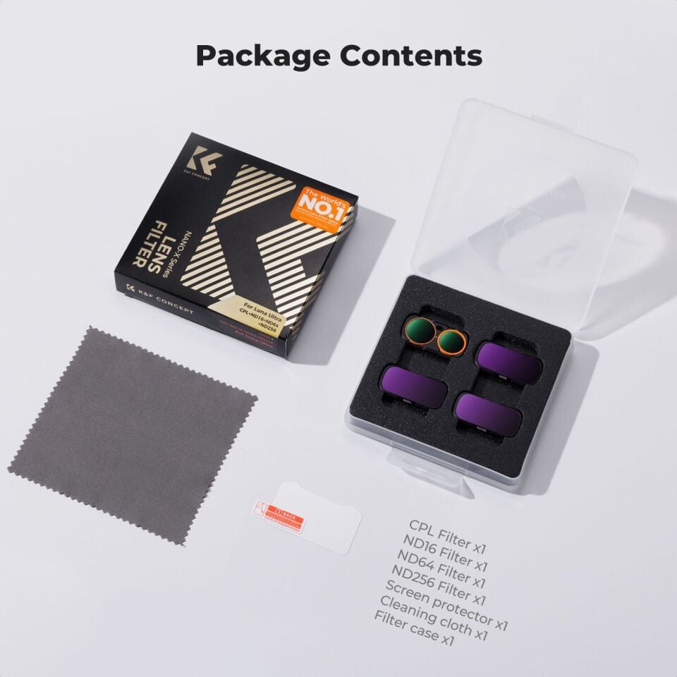 K&F Concept Insta360 Luna Ultra İçin 4 Parça Filtre Seti (CPL + ND16 + ND64 + ND256)