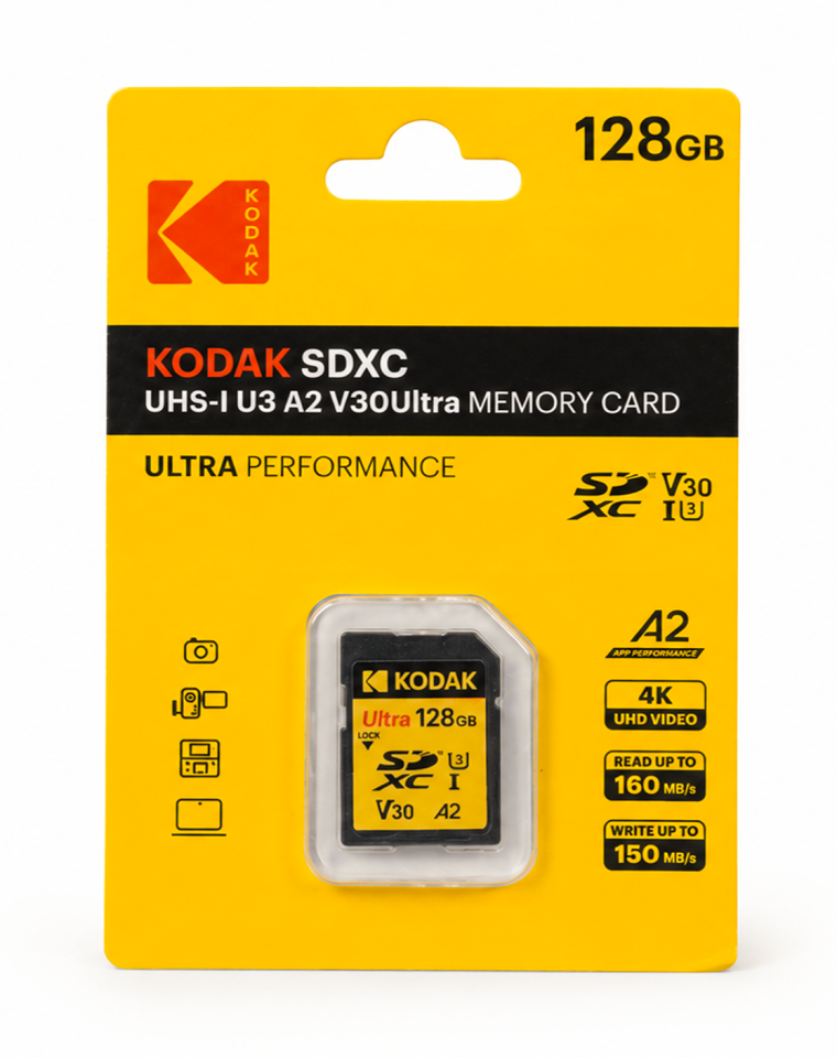 Kodak 128GB UHS-I U3 A2 V30Ultra SD Hafıza Kartı