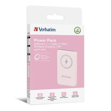Verbatim 5000 Mah Manyetik Kablosuz (Magsafe) 15W Powerbank 20W PD Pembe Renk Kablo Dahil-(32243)