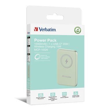 Verbatim 10000 Mah Manyetik Kablosuz (Magsafe) 15W Powerbank 20 W PD Yeşil Renk Kablo Dahil-(32246)
