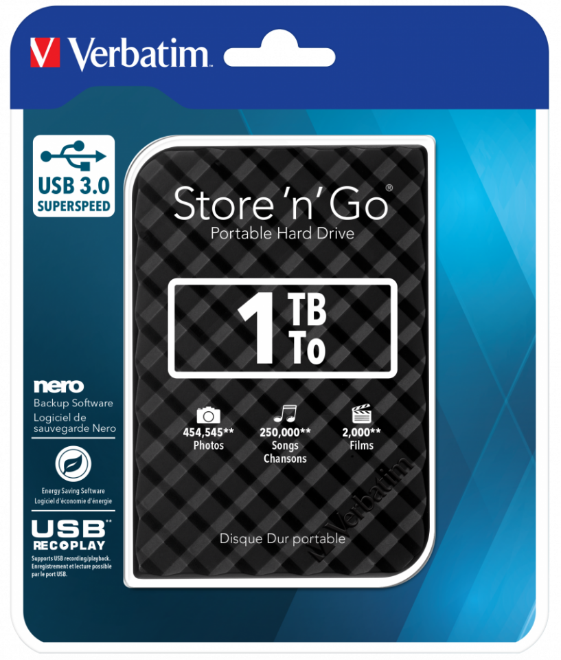 Verbatim 1TB Taşınabilir Harddisk  HDD Usb 3.2 Siyah Renk-(53194)
