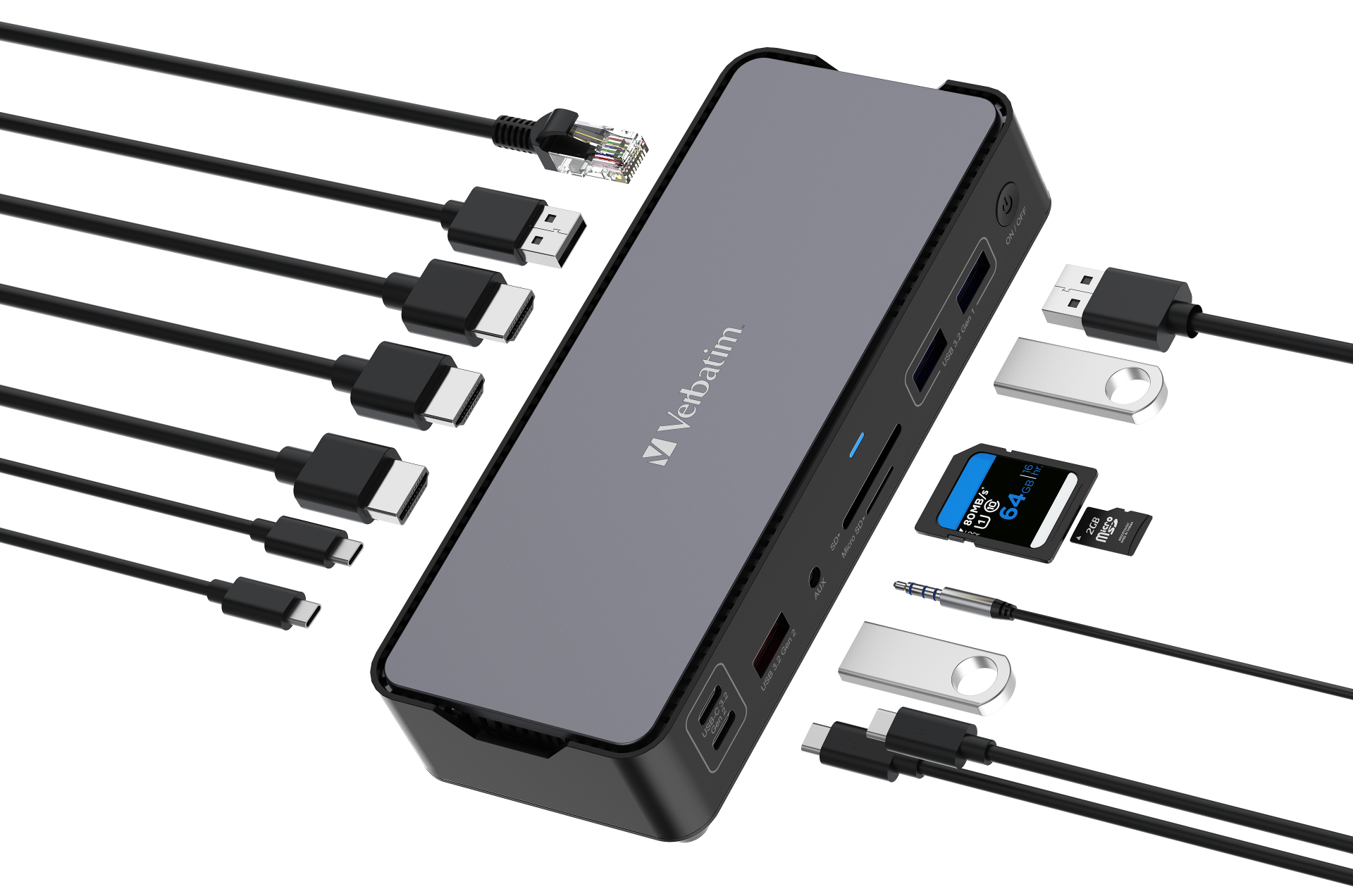 Verbatim 15 Port Usb C Bağlantılı Dock 2 x HDMI, 1 x DPort, 1 x RJ45, 1 x Usb-A 3.2 Gen2, 2 x Usb-A 3.2 Gen1, 1 x Usb-A 2.0, 2