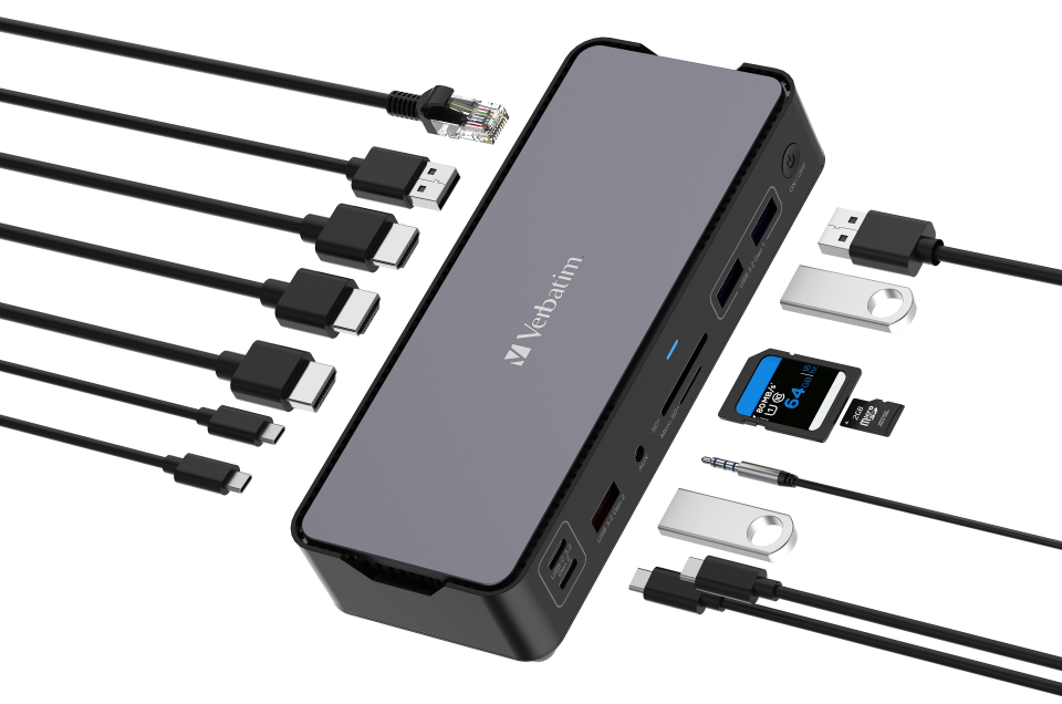 Verbatim 15 Port Usb C Bağlantılı Dock 2 x HDMI, 1 x DPort, 1 x RJ45, 1 x Usb-A 3.2 Gen2, 2 x Usb-A 3.2 Gen1, 1 x Usb-A 2.0, 2