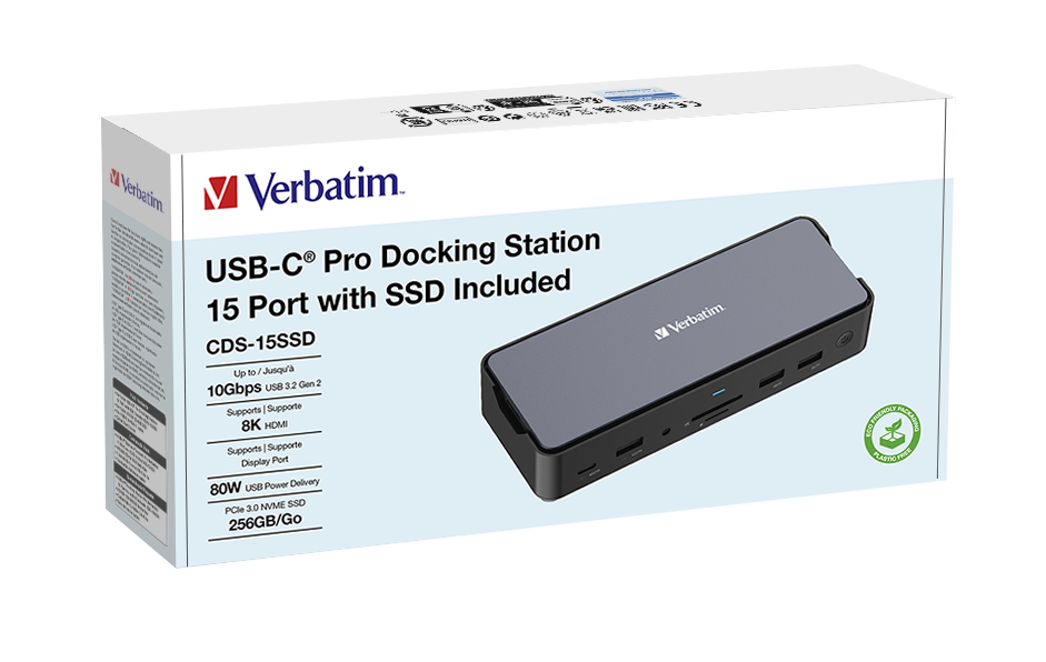 Verbatim 15 Port USB-C Bağlantılı Çoklayıcı SSD Yuvalı Dock  2 x HDMI, 1 x D Port, 1 x RJ45, 1 x Usb-A 3.2 Gen2, 2 x Usb-A 3.2
