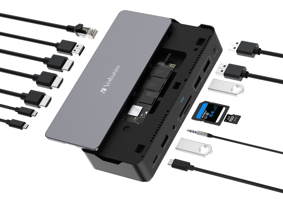 Verbatim 15 Port USB-C Bağlantılı Çoklayıcı SSD Yuvalı Dock  2 x HDMI, 1 x D Port, 1 x RJ45, 1 x Usb-A 3.2 Gen2, 2 x Usb-A 3.2