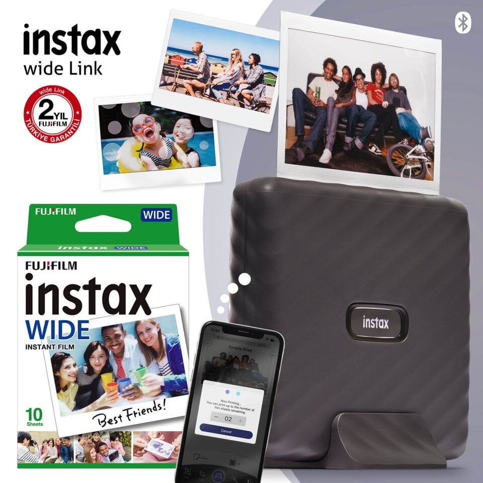 Instax Wide Link Akıllı Telefon Yazıcısı Gri ve 10'lu Film