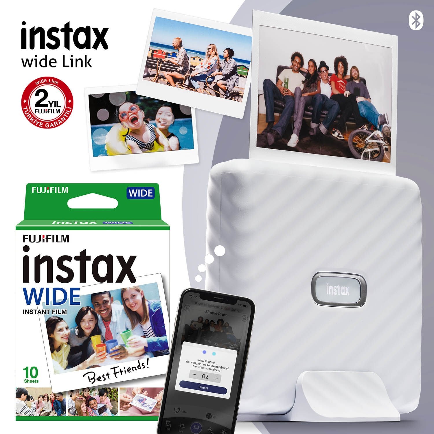 Instax Wide Link Akıllı Telefon Yazıcısı Beyaz ve 10'lu Film