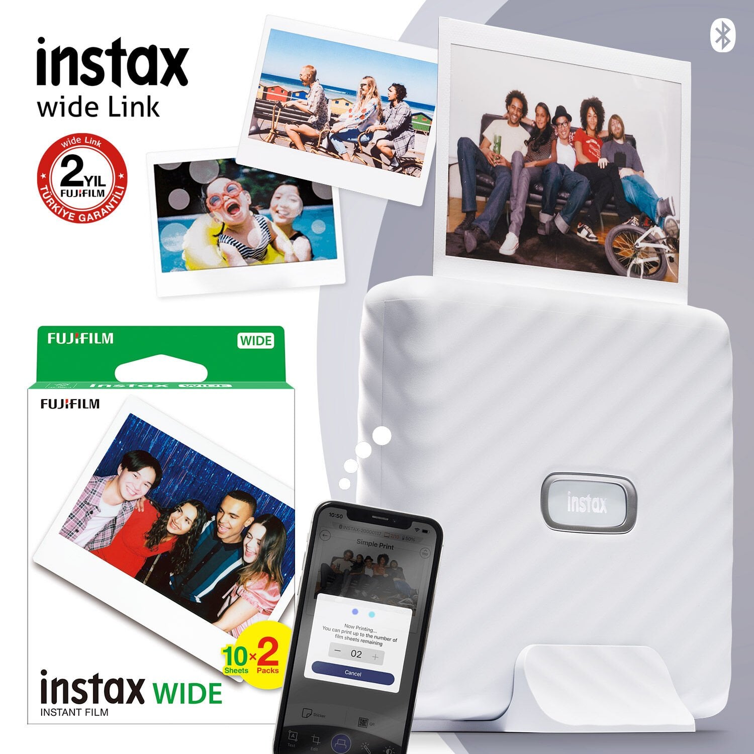 Instax Wide Link Akıllı Telefon Yazıcısı Beyaz ve 20'li Film