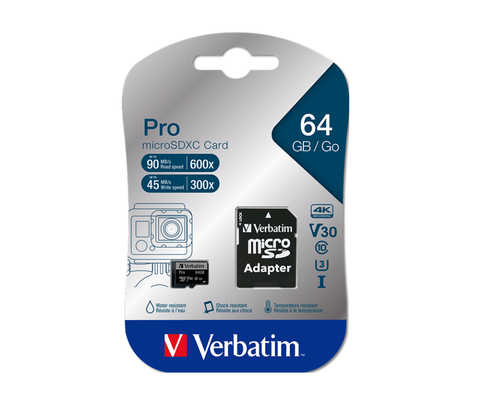 Verbatim 64 Gb Pro Mic-SDHC U3 Hafıza Kartı  4K Ultra HD Adaptörlü-(47042)