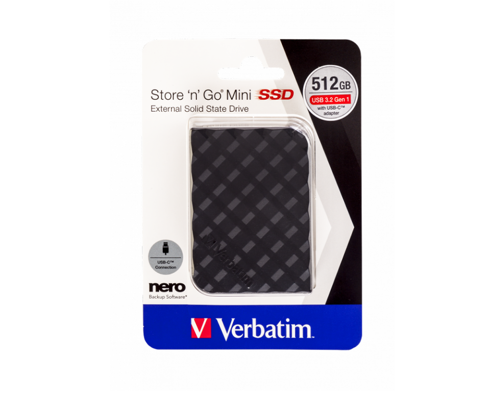 Verbatim 512 GB Taşınabilir SSD Mini Store&go Usb 3.2 - 400MB/S-500MB/S Siyah Renk-(53236)