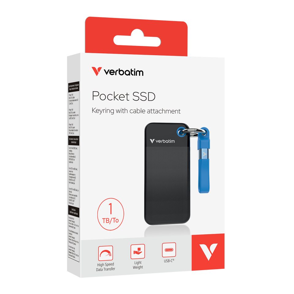 Verbatim 1 TB Pocket Mini Taşınabilir SSD Usb 3.2 - 1000MB/S-1000MB/S Siyah/ Mavi Kablo Dahil-(321901)