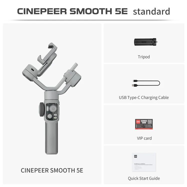 Zhiyun CINEPEER SMOOTH 5E Combo (AI) – Akıllı 3 Eksenli Telefon Gimbal + Dahili Işık + Yapay Zeka Takip