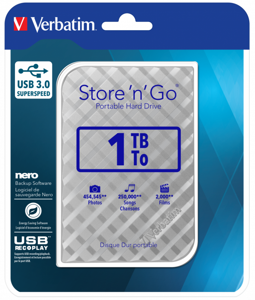 Verbatim 1TB Taşınabilir Harddisk  HDD Usb 3.2 Gri Renk-(53197)